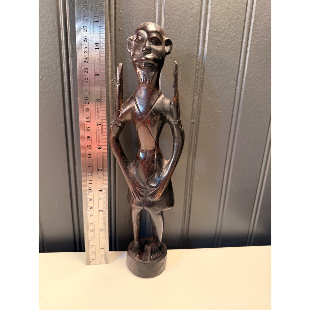 Vintage Hand Carved African Ebony Wood Tribal Man Statue Figure 11 Inch